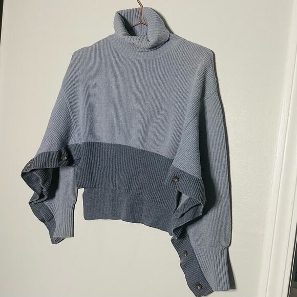 Cedric Charlier Blue Ombré Wool Button Styled Turtleneck Sweater size 4 - Picture 3 of 10